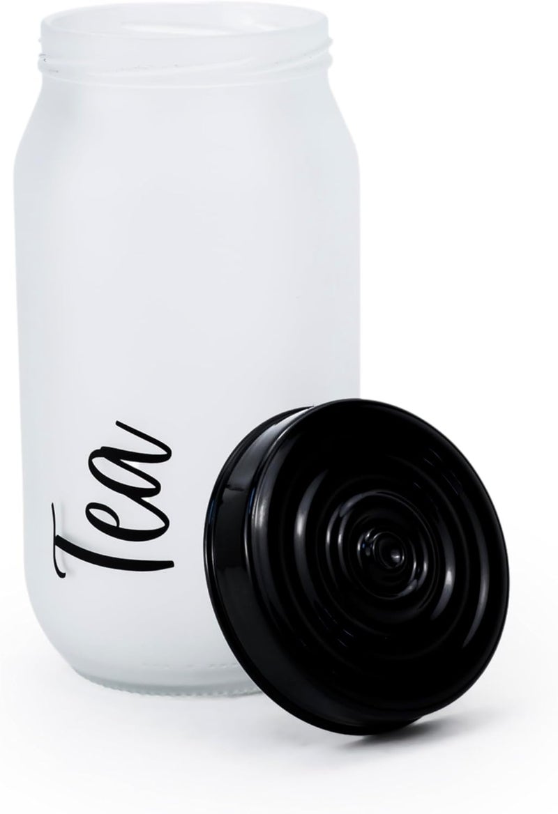 Herevin 1-Liter Decorated Glass Jar - Stylish White Ice Color-Painted Tea Canister for Freshness and Elegance - Image 2